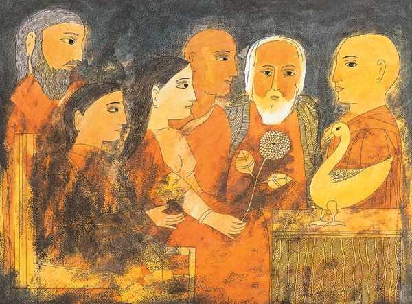 Badri Narayan, Homage to the Hansa, 1980, Watercolor on paper