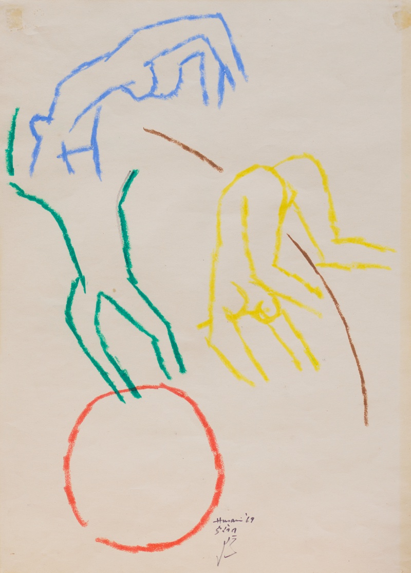 M F Husain, Untitled (Circus Series), 1969, Crayon on paper