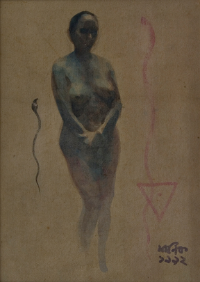 Maniklal, water colour on silk, Kulakundalini,1992, 11x8 inch