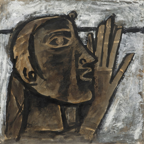 M F Husain, Untitled (Head of a Girl), 1958, Mix media on paper
