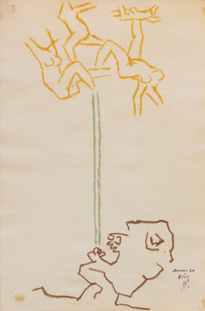 M F Husain, Untitled (Circus Series), 1969, Crayon on paper