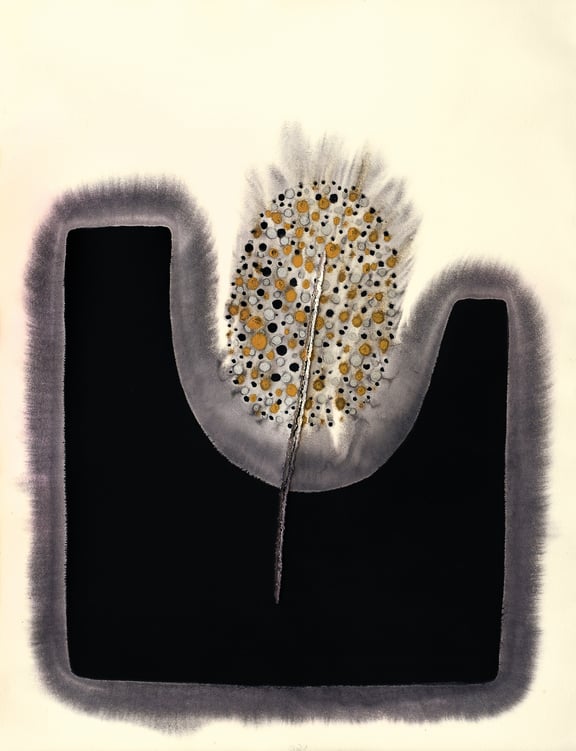 Sohan Qadri, Untitled, 1991, Ink dyes and incision on paper, 24" x 18.5"