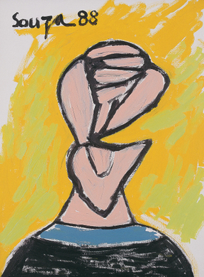 F N Souza, Untitled (Pink Head), 1988, Acrylic on paper, 30 x 22 inches