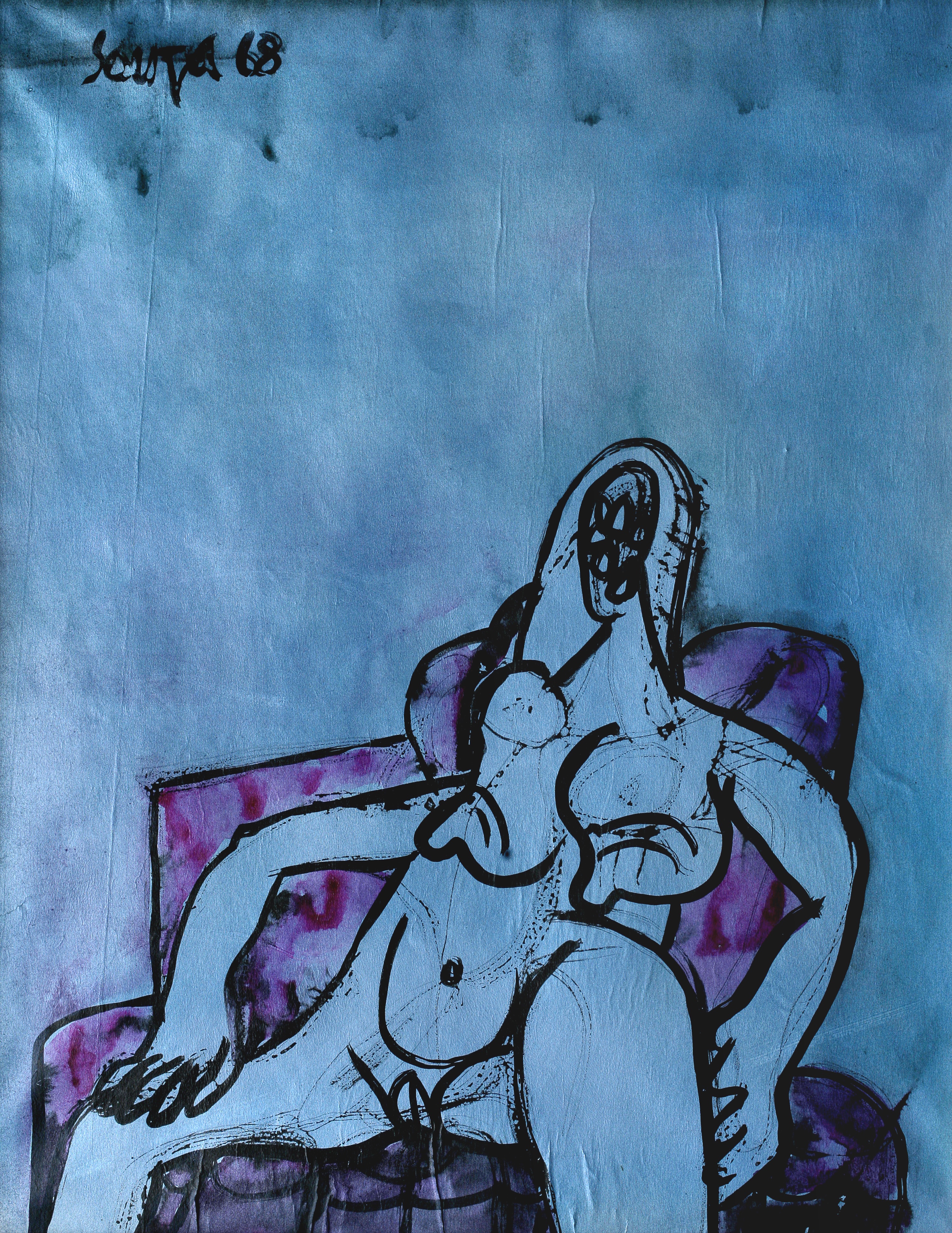 F N Souza Untitled (Broadway Series) 1968 Mixed media on paper 22" x 17"